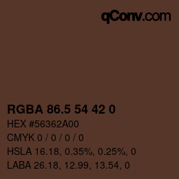 Color code: RGBA 86.5 54 42 0 | qconv.com