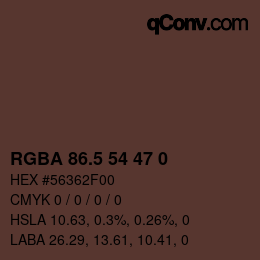 Color code: RGBA 86.5 54 47 0 | qconv.com