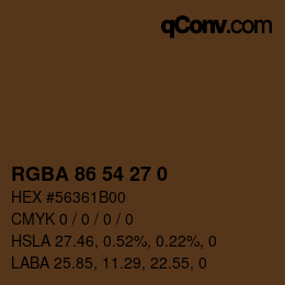 Color code: RGBA 86 54 27 0 | qconv.com