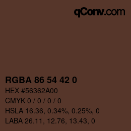 颜色代码: RGBA 86 54 42 0 | qconv.com