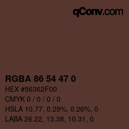 Color code: RGBA 86 54 47 0 | qconv.com