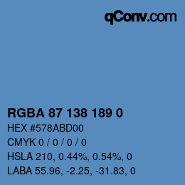 Color code: RGBA 87 138 189 0 | qconv.com