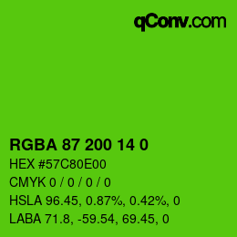 Color code: RGBA 87 200 14 0 | qconv.com