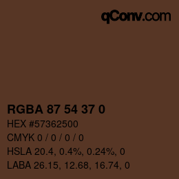 Color code: RGBA 87 54 37 0 | qconv.com