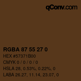 Color code: RGBA 87 55 27 0 | qconv.com