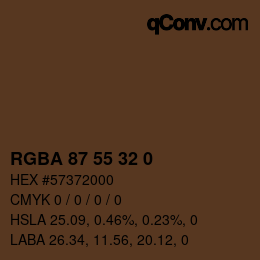 Color code: RGBA 87 55 32 0 | qconv.com