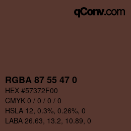 Color code: RGBA 87 55 47 0 | qconv.com