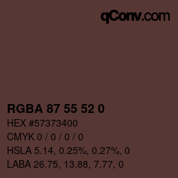 Color code: RGBA 87 55 52 0 | qconv.com