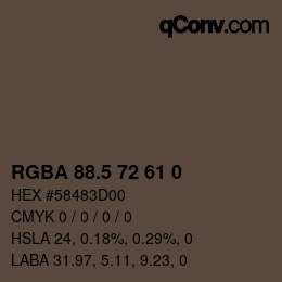 Color code: RGBA 88.5 72 61 0 | qconv.com