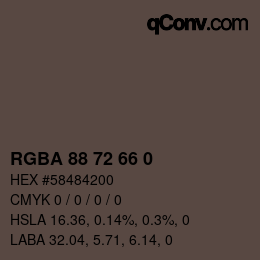 Color code: RGBA 88 72 66 0 | qconv.com