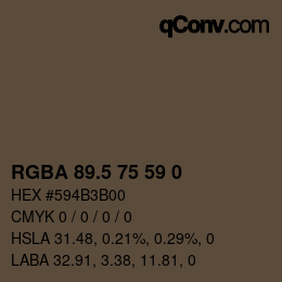 Código de color: RGBA 89.5 75 59 0 | qconv.com