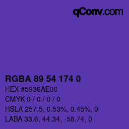 Farbcode: RGBA 89 54 174 0 | qconv.com