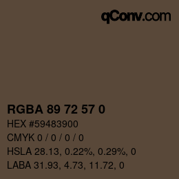Color code: RGBA 89 72 57 0 | qconv.com