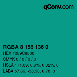 Farbcode: RGBA 8 156 136 0 | qconv.com