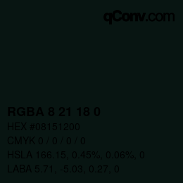 Color code: RGBA 8 21 18 0 | qconv.com