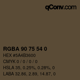 Color code: RGBA 90 75 54 0 | qconv.com