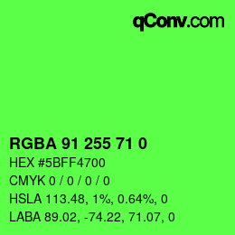 Color code: RGBA 91 255 71 0 | qconv.com