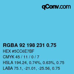 颜色代码: RGBA 92 198 231 0.75 | qconv.com