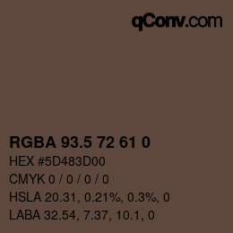 Color code: RGBA 93.5 72 61 0 | qconv.com