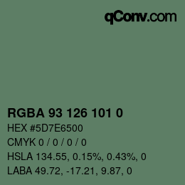 Color code: RGBA 93 126 101 0 | qconv.com