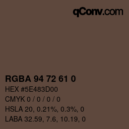 Color code: RGBA 94 72 61 0 | qconv.com
