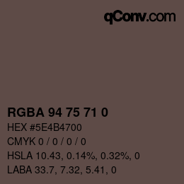 Color code: RGBA 94 75 71 0 | qconv.com