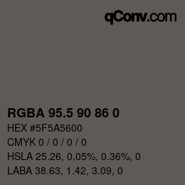 Color code: RGBA 95.5 90 86 0 | qconv.com