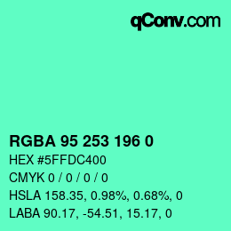Farbcode: RGBA 95 253 196 0 | qconv.com