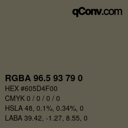 Color code: RGBA 96.5 93 79 0 | qconv.com