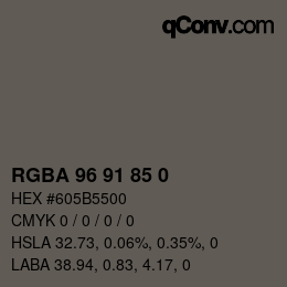 Color code: RGBA 96 91 85 0 | qconv.com