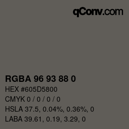 Color code: RGBA 96 93 88 0 | qconv.com