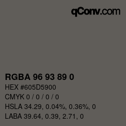 Color code: RGBA 96 93 89 0 | qconv.com