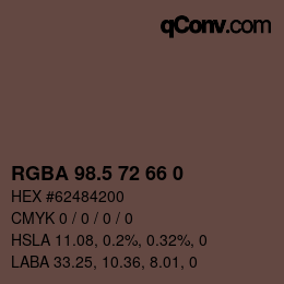 Color code: RGBA 98.5 72 66 0 | qconv.com