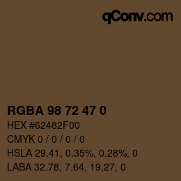 Color code: RGBA 98 72 47 0 | qconv.com