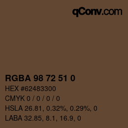 Color code: RGBA 98 72 51 0 | qconv.com