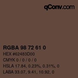 カラーコード: RGBA 98 72 61 0 | qconv.com