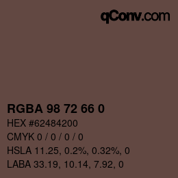 颜色代码: RGBA 98 72 66 0 | qconv.com