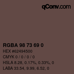 Color code: RGBA 98 73 69 0 | qconv.com