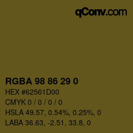 Farbcode: RGBA 98 86 29 0 | qconv.com