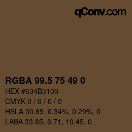 Color code: RGBA 99.5 75 49 0 | qconv.com