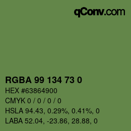 Farbcode: RGBA 99 134 73 0 | qconv.com