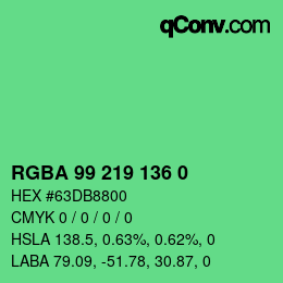 Color code: RGBA 99 219 136 0 | qconv.com