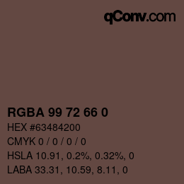 Color code: RGBA 99 72 66 0 | qconv.com