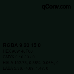 Farbcode: RGBA 9 20 15 0 | qconv.com