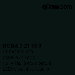 Color code: RGBA 9 21 18 0 | qconv.com