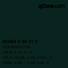Farbcode: RGBA 9 36 31 0 | qconv.com