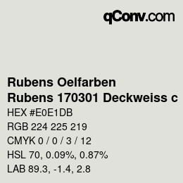 カラーコード: Rubens Oelfarben - Rubens 170301 Deckweiss c | qconv.com