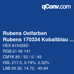 カラーコード: Rubens Oelfarben - Rubens 170334 Kobaltblau dunkel a | qconv.com