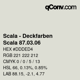 颜色代码: Scala - Deckfarben - Scala 87.03.06 | qconv.com