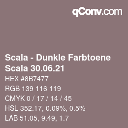 颜色代码: Scala - Dunkle Farbtoene - Scala 30.06.21 | qconv.com